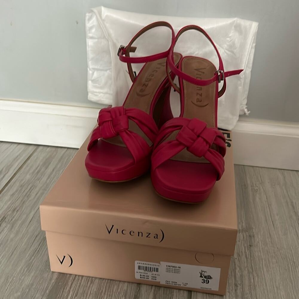 Vicenza Veneto Berry Pink Knotted Platform Sandals l Heel EU 39 US 8-8.5